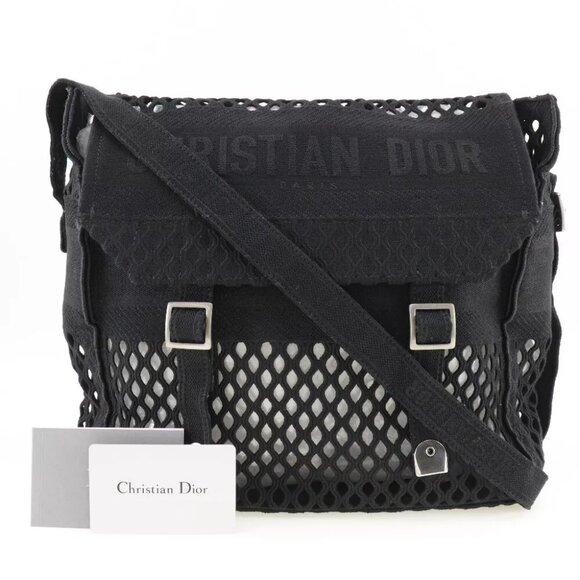 AUTHENTICITY GUARANTEED Dior Messenger Shoulder Bag mesh black canvas Women - Picture 1 of 11
